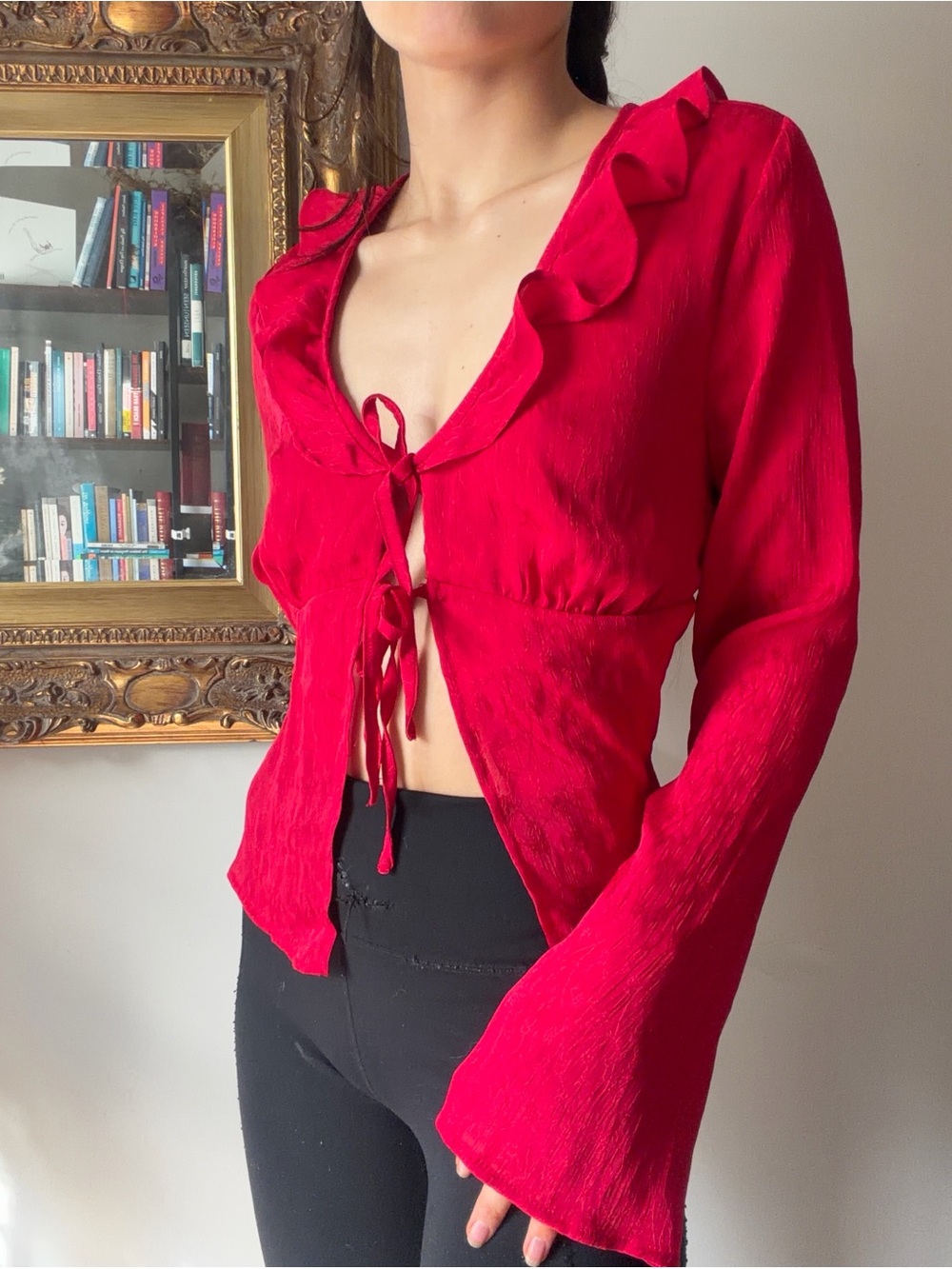 Red Lacy Tie-Front Blouse / Cover-up